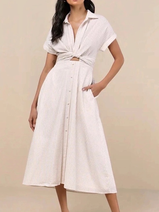 lululemon athletica Dresses & Skirts - Lulus Striped Midi Dress in White & beige Size Large